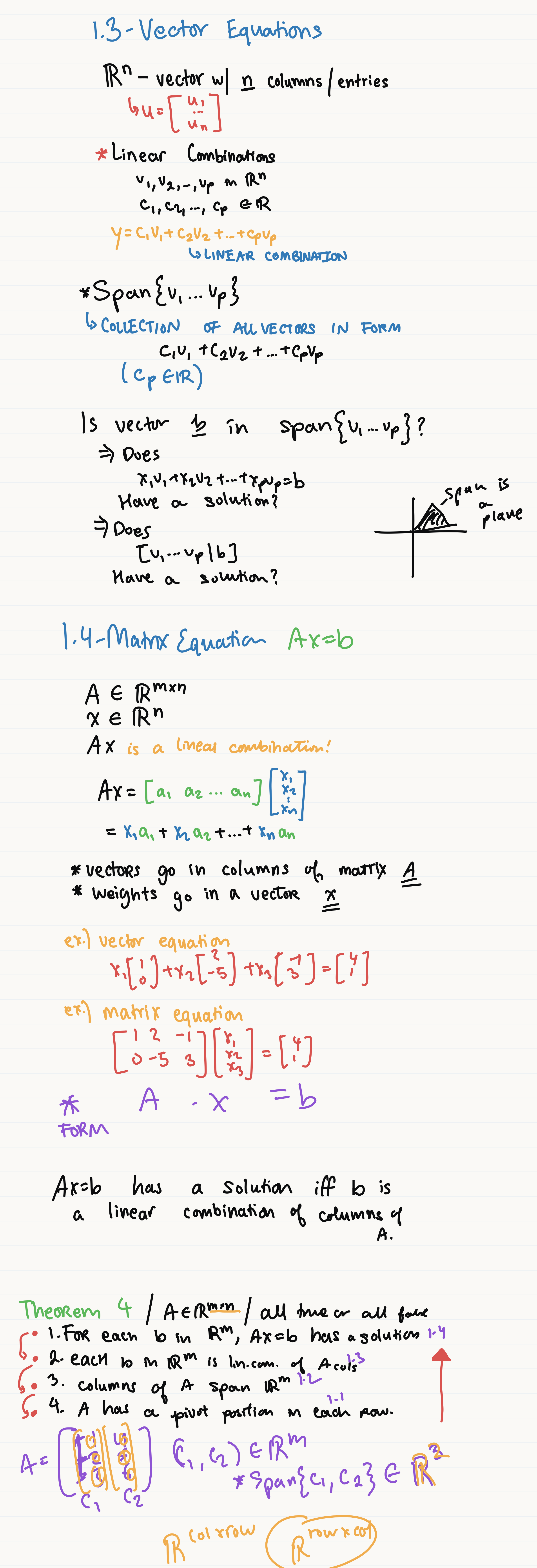 1.3 & 1.4 — Vector Equations & Matrix Equations Ax = b